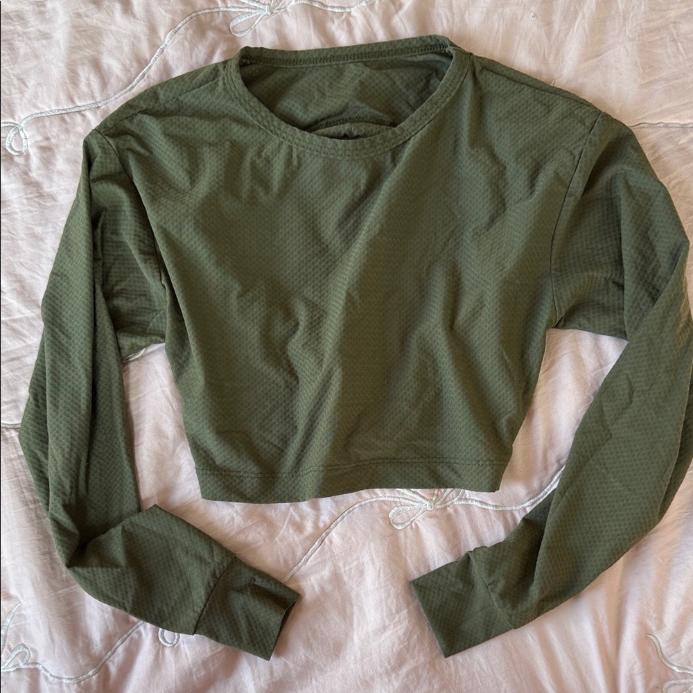 Kids Olive Green Long-Sleeve Dance Crop Top
